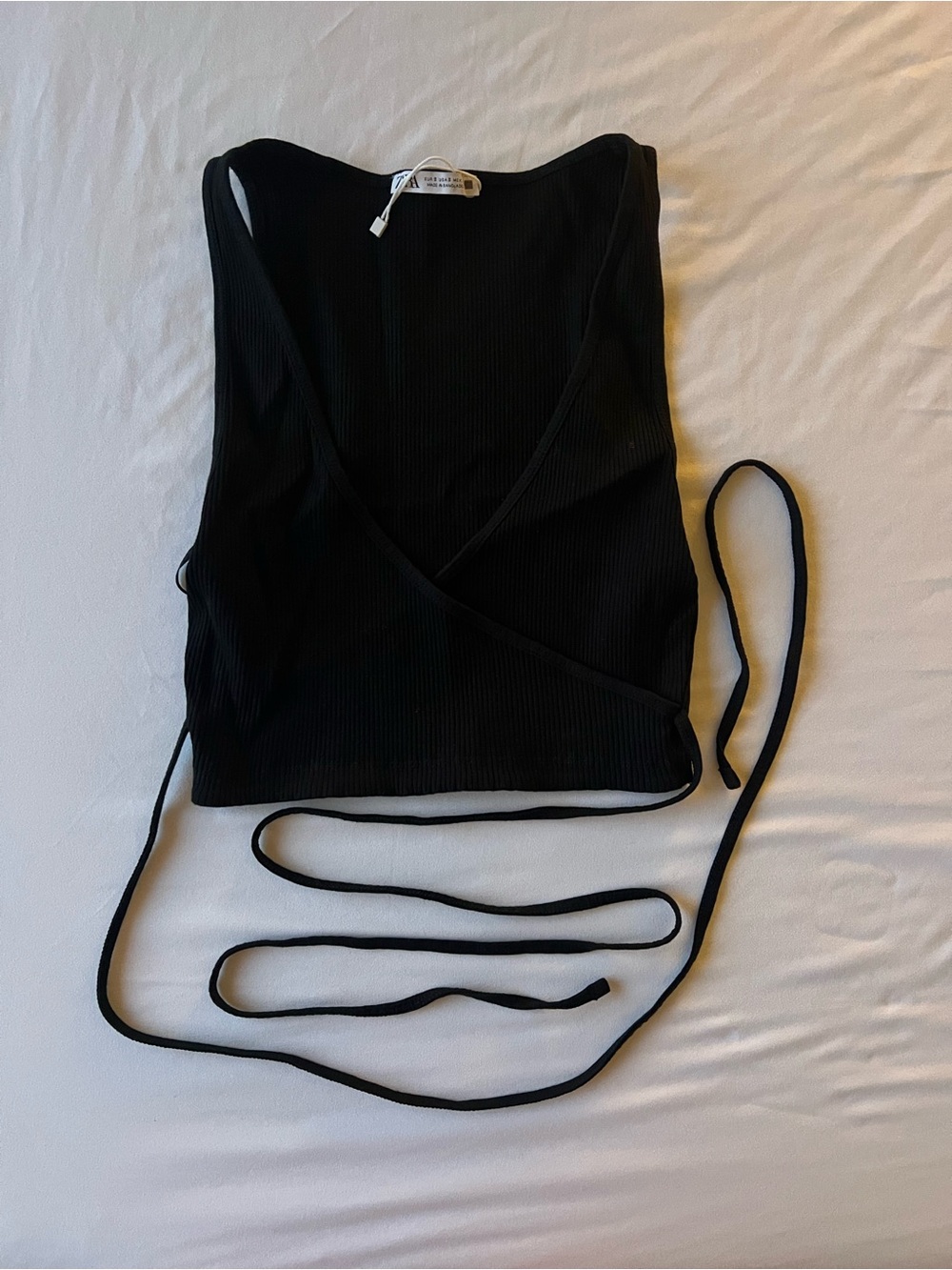 Zara Black Ribbed Wrap Tank with Long Tie